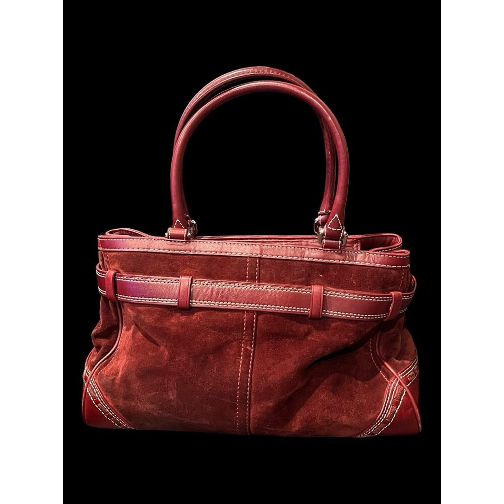 vintage Coach Hamptons fine suede and leather Bag Bordeaux Red - Picture 3 of 10